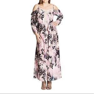 New City Chic 14 pink floral cold shoulder maxi dress plus size nwt